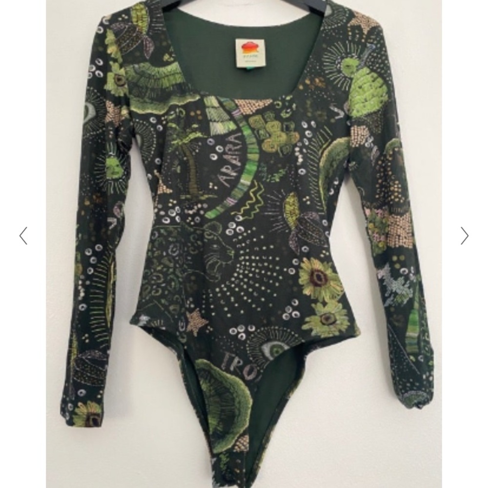 FARM Rio Safari Green Printed Bodysuit Medium
